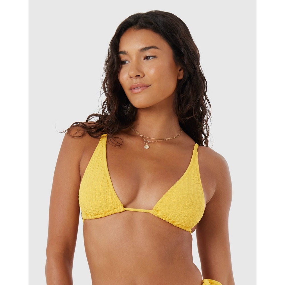 NWT Roxy Bikini Top Women Yellow S Haliewa Built Up Triangle Smocked Swimwear